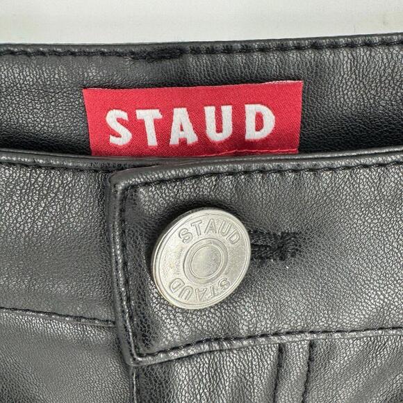 Staud pants womens 8 black faux leather chisel straight leg party designer work - Picture 2 of 7